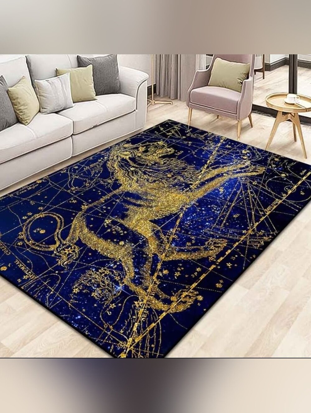 Celestial Lion Constellation Area Rug - Navy & Gold